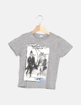 Mango Camiseta gris dibujo