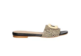 Pinky Rafia Negro/beige Adorno Pala Metal y Rafia Beige